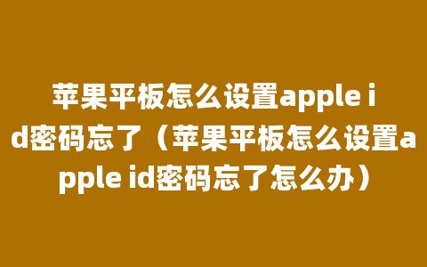 苹果平板怎么设置apple id密码忘了（苹果平板怎么设置apple id密码忘了怎么办）