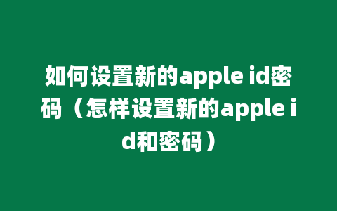 如何设置新的apple id密码（怎样设置新的apple id和密码）