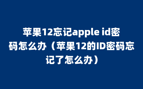 苹果12忘记apple id密码怎么办（苹果12的ID密码忘记了怎么办）