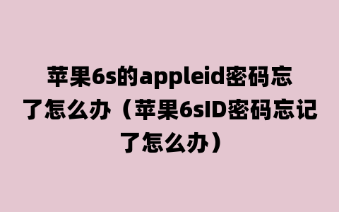 苹果6s的appleid密码忘了怎么办（苹果6sID密码忘记了怎么办）