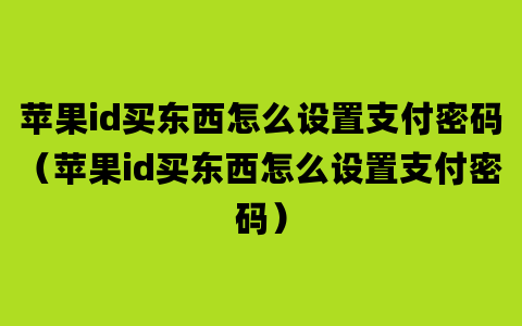 苹果id买东西怎么设置支付密码（苹果id买东西怎么设置支付密码）