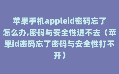 苹果手机appleid密码忘了怎么办,密码与安全性进不去（苹果id密码忘了密码与安全性打不开）