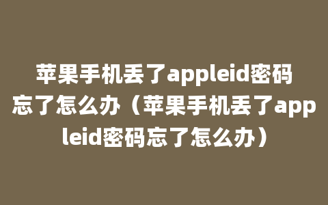 苹果手机丢了appleid密码忘了怎么办（苹果手机丢了appleid密码忘了怎么办）