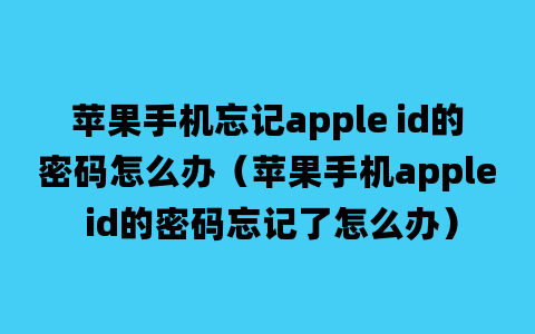 苹果手机忘记apple id的密码怎么办（苹果手机apple id的密码忘记了怎么办）